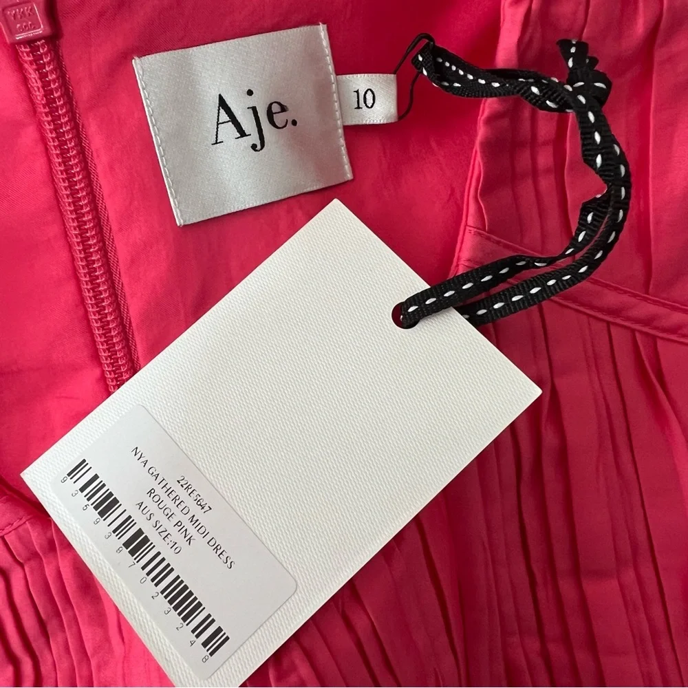 NEW NWT Aje. Sculptra Nya Gathered Midi Dress In Rouge Pink
